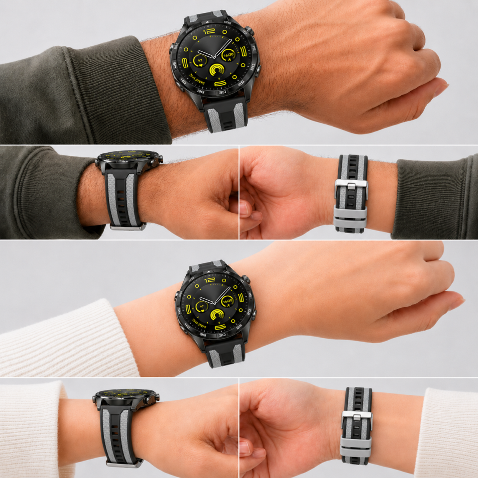 Huawei Watch GT 4 46mm Uyumlu 22mm Outdoor Tasarım Spor Silikon Kordon Siyah