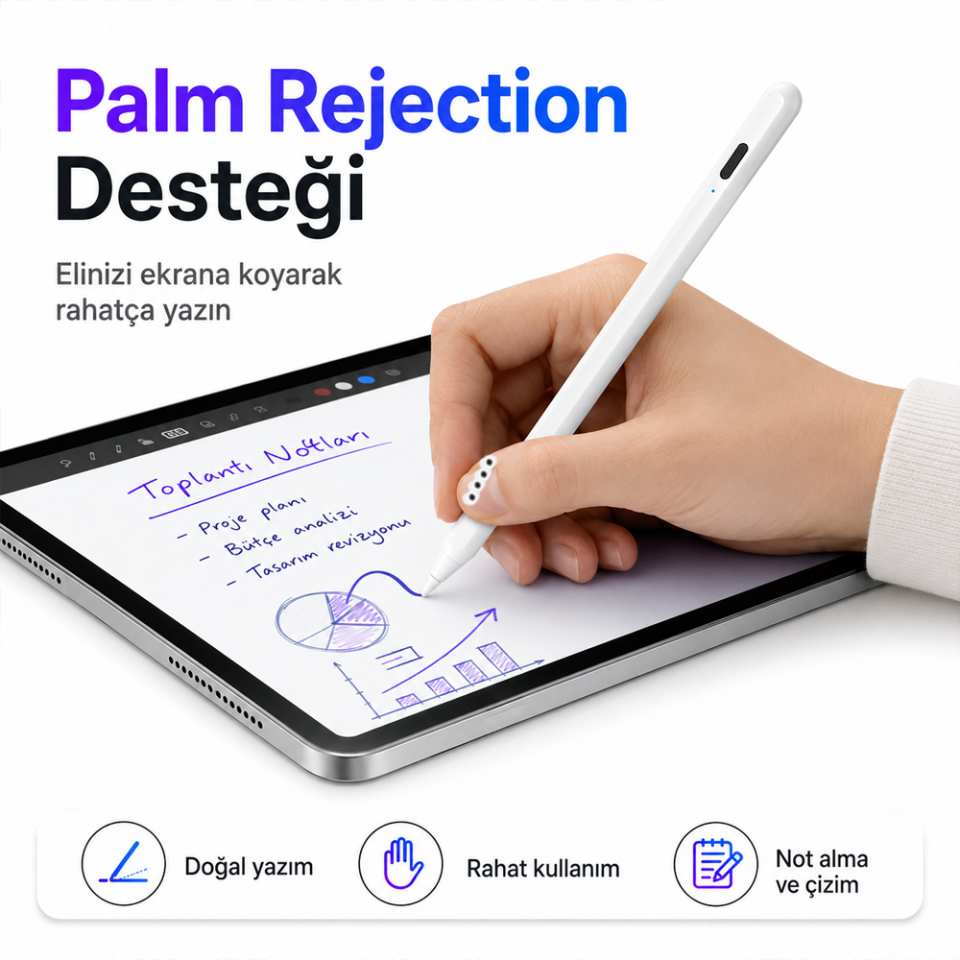 iPad 10. Nesil 10.9 inç ile Uyumlu NotePen Gen3 Stylus Kalem Avuç İçi Algılama Eğim Destekli