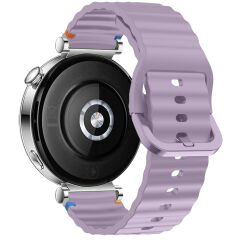 Huawei Watch GT4 41mm İle Uyumlu Dalga Desenli Tokalı Yumusaş Soft Silikon Kordon Lila