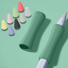 Apple Pencil 1-2 Nesil Pro USB-C Uyumlu Soft Yumuşak Silikon Kalem Tutucu ve 8'li Kalem Ucu Koruyucu