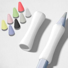 Apple Pencil 1-2 Nesil Pro USB-C Uyumlu Soft Yumuşak Silikon Kalem Tutucu ve 8'li Kalem Ucu Koruyucu Beyaz