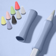 Apple Pencil 1-2 Nesil Pro USB-C Uyumlu Soft Yumuşak Silikon Kalem Tutucu ve 8'li Kalem Ucu Koruyucu Lavanta