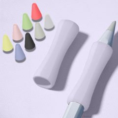 Apple Pencil 1-2 Nesil Pro USB-C Uyumlu Soft Yumuşak Silikon Kalem Tutucu ve 8'li Kalem Ucu Koruyucu Lila