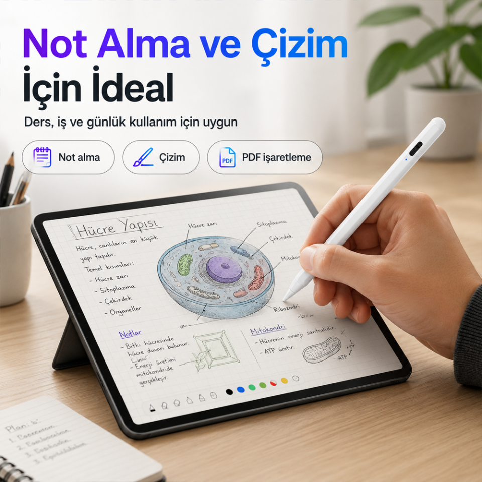 iPad Air 4/5 Nesil 10.9 inç ile Uyumlu NotePen Gen3 Stylus Kalem Avuç İçi Algılama Eğim Destekli