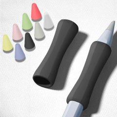 Apple Pencil 1-2 Nesil Pro USB-C Uyumlu Soft Yumuşak Silikon Kalem Tutucu ve 8'li Kalem Ucu Koruyucu Siyah