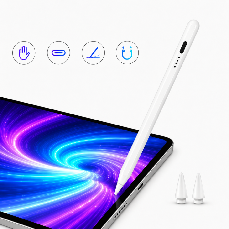 iPad Pro 12.9 2/3/4/5/6 Nesil ile Uyumlu NotePen Gen3 Stylus Kalem Avuç İçi Algılama Eğim Destekli