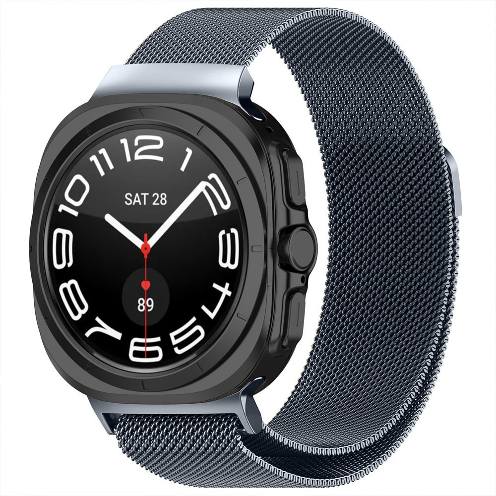 Samsung Galaxy Watch Ultra 47mm İle Uyumlu Milanese Paslanmaz Manyetik Tokalı Metal Hasır Kordon Koyu Gri