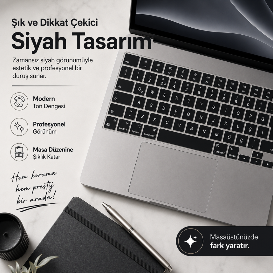 MacBook Air 15.3 İnç M2 M3 M4 M5 A2941 A3114 A3241 A3448 Uyumlu Türkçe Q Klavye Koruyucu Siyah