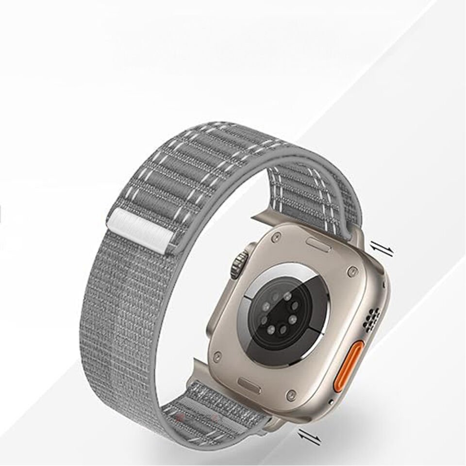 Apple Watch Uyumlu 44 45 46mm Utra 49mm Fabric Spor Yumuşak Kumaş Kordon Seri 2 3 4 5 6 Se 7 8 9 10 Gri