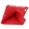 iPad Pro 11 inç M5 2025 Uyumlu Kılıf Üçgen Katlanabilir Kalem Şarj Bölmeli Kılıf Kırmızı
