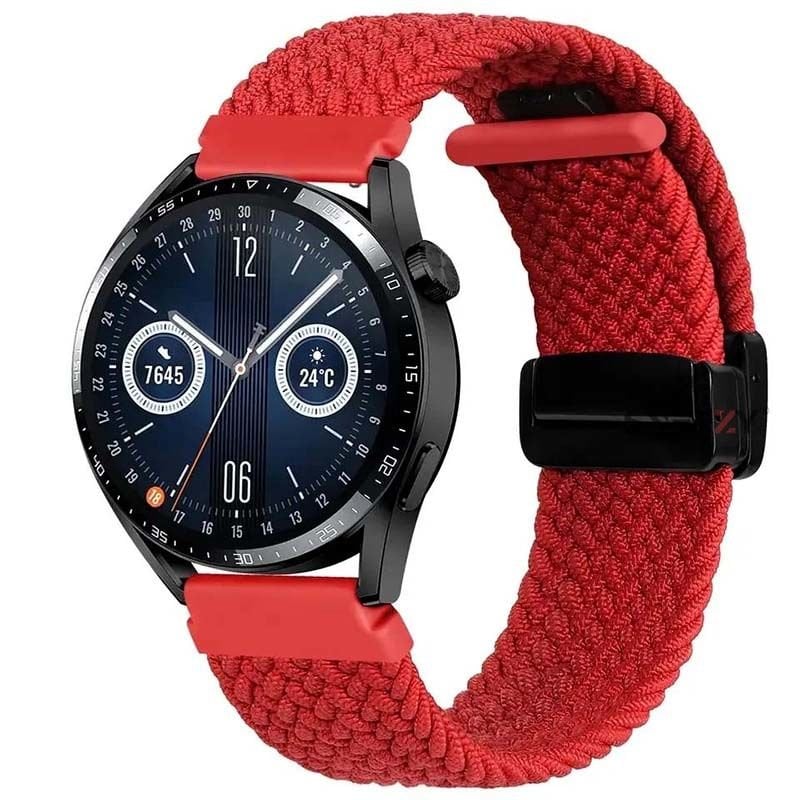 Sneezy Huawei Watch GT 3 Pro 43mm İle Uyumlu 20mm FiberLink Manyetik Tokalı Kumaş Örgü Kordon Kırmızı - Kırmızı