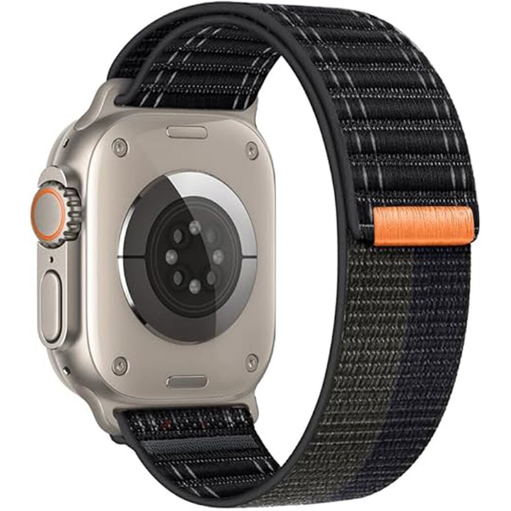 Apple Watch Uyumlu 44 45 46mm Utra 49mm Fabric Spor Yumuşak Kumaş Kordon Seri 2 3 4 5 6 Se 7 8 9 10 Siyah