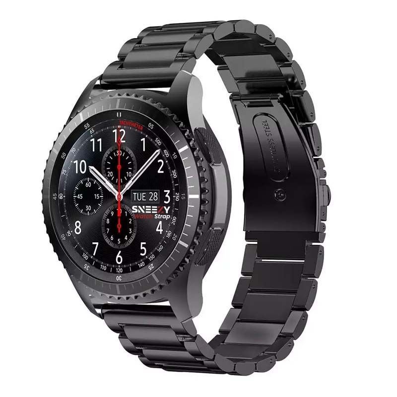 Samsung Gear S3 Frontier R760 - S3 Classic R770 22mm Uyumlu Ironweft Döküm Çelik Metal Kordon Siyah