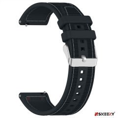 Huawei Watch GT3 Elite-Active 46mm-GT3 Pro-GT3 Se 22mm Uyumlu Dikiş Desenli Dokuma Silikon Kordon Siyah - Siyah