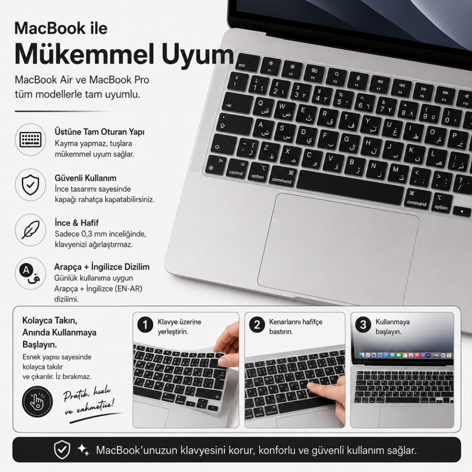MacBook Pro 16.2 İnç M1 M2 M3 M4 M5 A2485 A2991 Uyumlu Arapça İngilizce Q Klavye Koruyucu Silikon