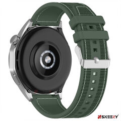 Sneezy Huawei Watch 4 46mm-Watch 4 Pro 22mm Uyumlu Dikiş Desenli Dokuma Silikon Kordon Haki - Haki