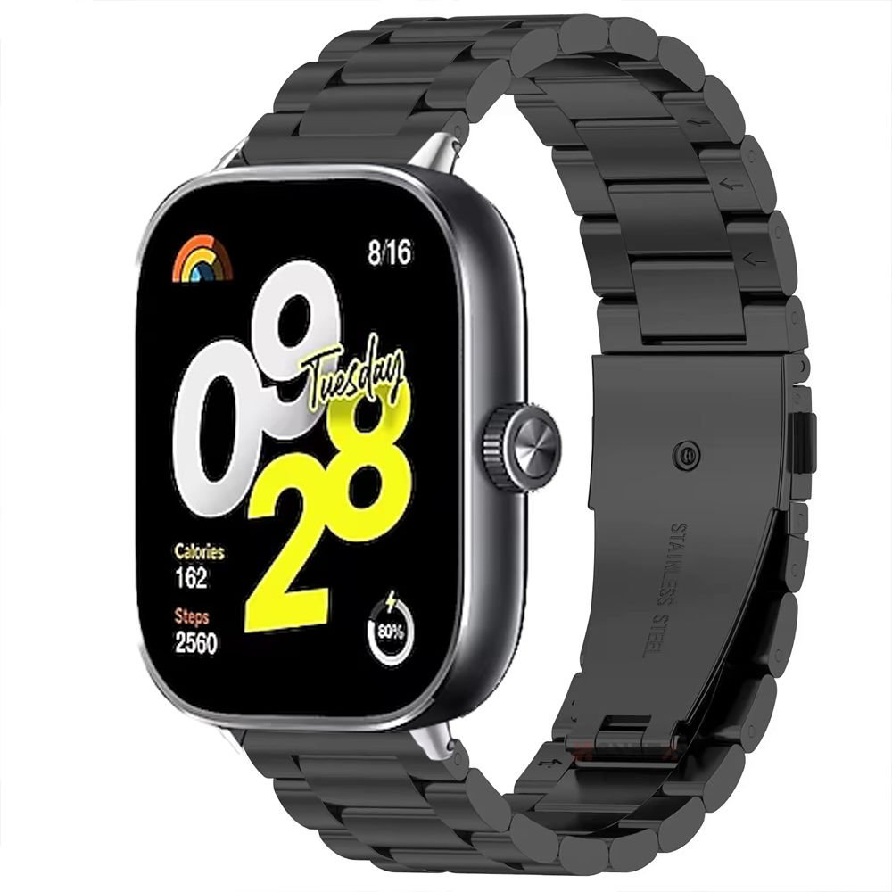 Redmi Watch 4 İle Uyumlu Kordon Kordon Paslanmaz Döküm Çelik Metal Baklalı Kordon Siyah