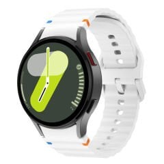 Samsung Galaxy Watch 7 40mm-44mm İle Uyumlu Metal Tokalı Dalgalı Spor Silikon Kordon Turuncu