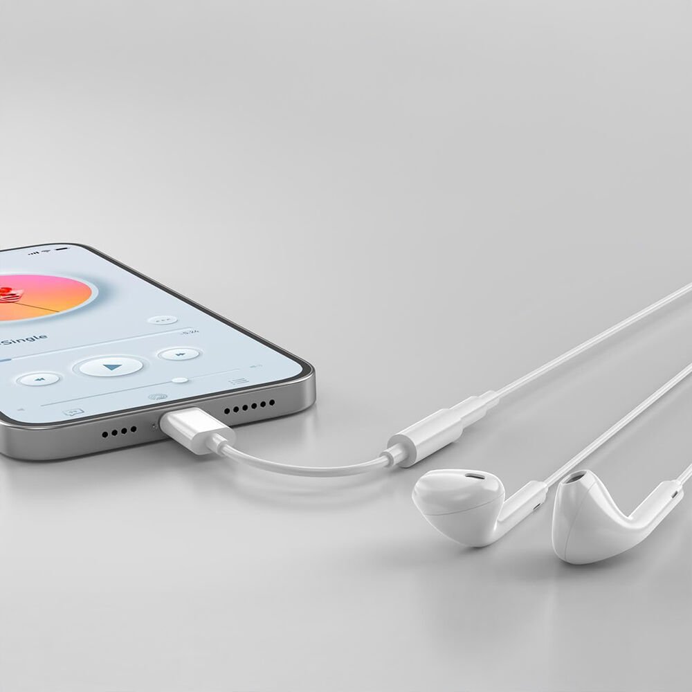 iPhone 15-16-17 Serisi Uyumlu TYPE-C Kulaklık Çevirici Dönüştürücü Aparatı Aux Dönüştürücüsü Beyaz