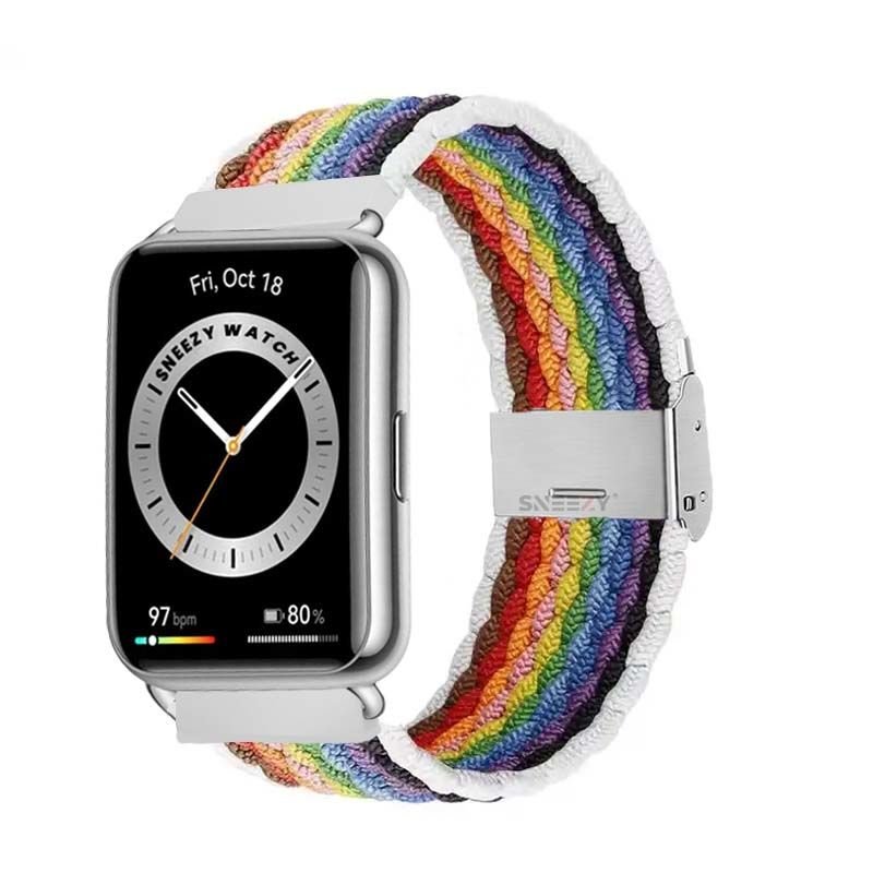 Sneezy Huawei Watch Fit - Fit New  İle Uyumlu Metal Klips Solo Fiberlink Örgü Kordon