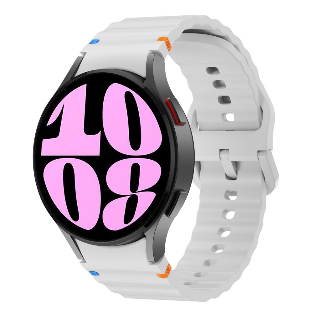 Samsung Galaxy Watch 6 40-43-44-47mm İle Uyumlu Metal Tokalı Dalgalı Spor Silikon Kordon Gri