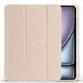 Apple iPad Air 11'' M3 2025/M2 2024 Uyumlu Üçgen Katlanabilir Kalem Şarj Bölmeli Standlı Kılıf Gold