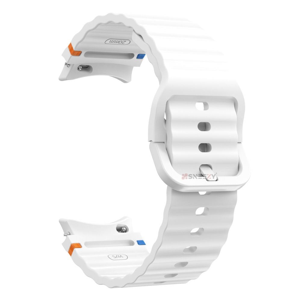 Samsung Galaxy Watch 5 40mm-44mm İle Uyumlu Metal Tokalı Dalgalı Spor Silikon Kordon Beyaz