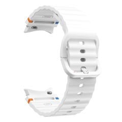 Samsung Galaxy Watch 5 40mm-44mm İle Uyumlu Metal Tokalı Dalgalı Spor Silikon Kordon Beyaz
