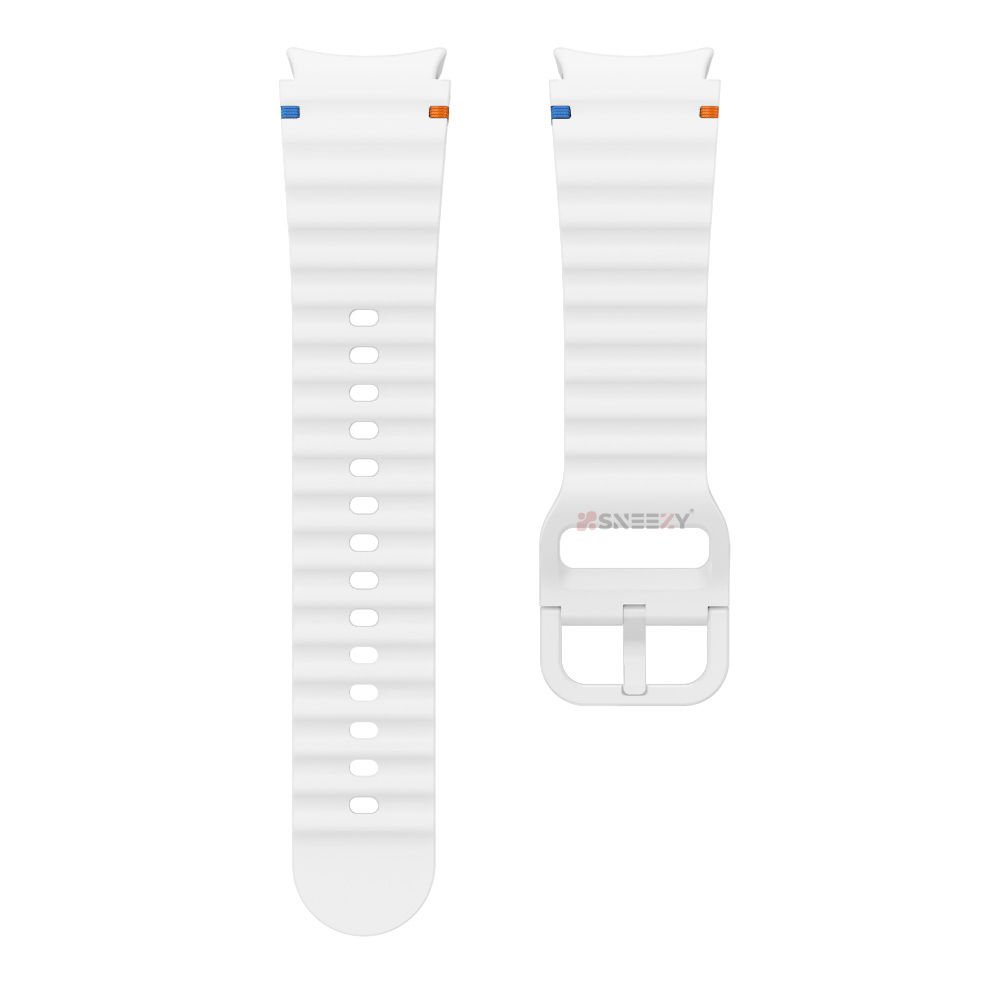 Samsung Galaxy Watch 5 40mm-44mm İle Uyumlu Metal Tokalı Dalgalı Spor Silikon Kordon Beyaz