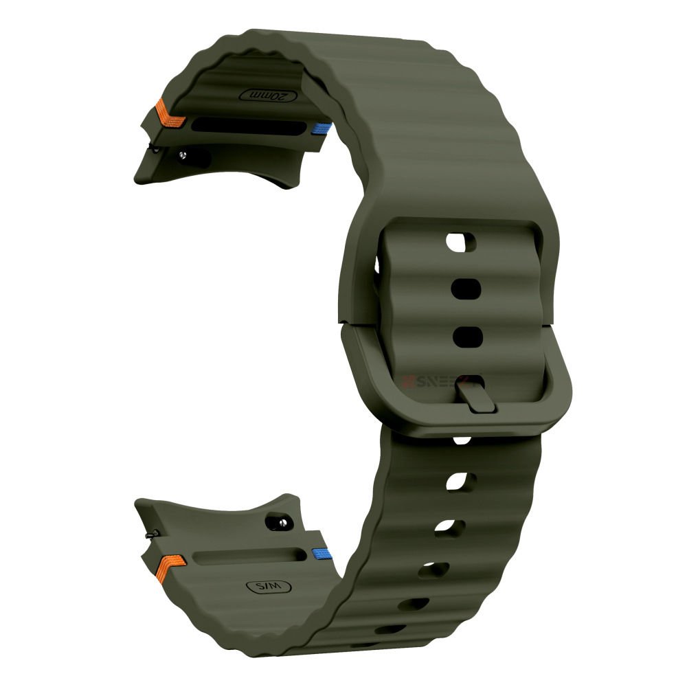 Samsung Galaxy Watch 5 40mm-44mm İle Uyumlu Metal Tokalı Dalgalı Spor Silikon Kordon Haki