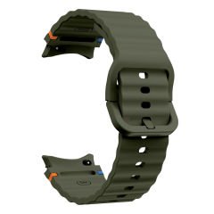 Samsung Galaxy Watch 5 40mm-44mm İle Uyumlu Metal Tokalı Dalgalı Spor Silikon Kordon Haki