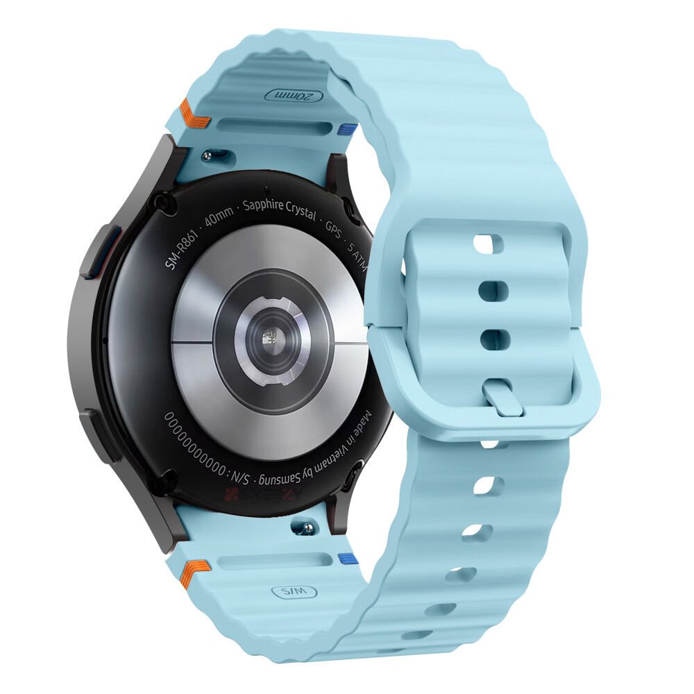 Samsung Galaxy Watch 5 40mm-44mm İle Uyumlu Metal Tokalı Dalgalı Spor Silikon Kordon Mavi