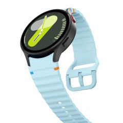 Samsung Galaxy Watch 5 40mm-44mm İle Uyumlu Metal Tokalı Dalgalı Spor Silikon Kordon Mavi