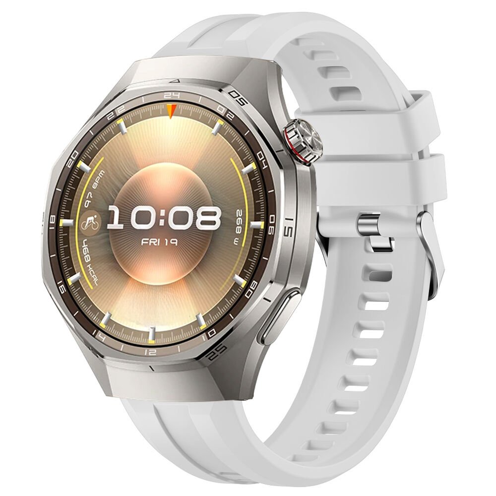 Sneezy Huawei Watch GT6 Pro 46mm İle Uyumlu Spor Silikon Metal Tokalı Soft Saat Kordonu Beyaz