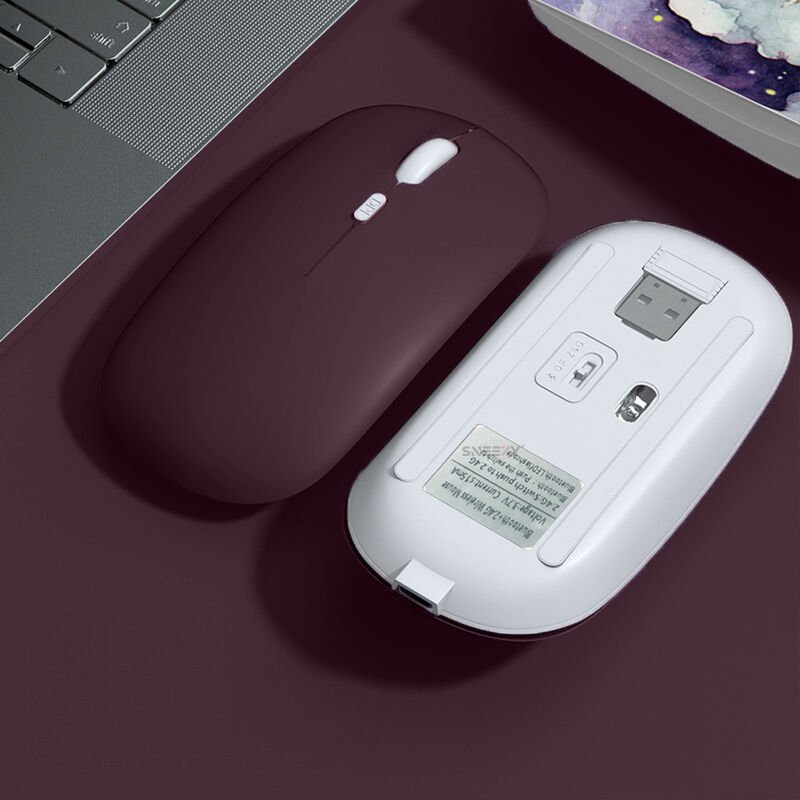 Apple Macbook Şarj Edilebilir Sessiz Mouse Bluetooth + 2.4Hz Wifi Kablosuz Mouse Fare Mürdüm