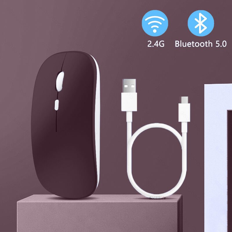 Apple Macbook Şarj Edilebilir Sessiz Mouse Bluetooth + 2.4Hz Wifi Kablosuz Mouse Fare Mürdüm