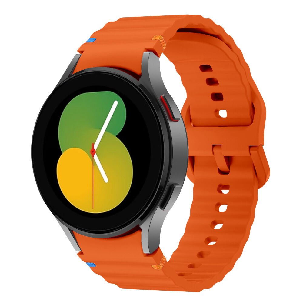 Samsung Galaxy Watch 5 40mm-44mm İle Uyumlu Metal Tokalı Dalgalı Spor Silikon Kordon Turuncu
