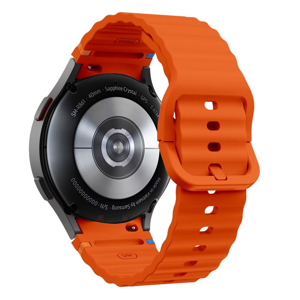 Samsung Galaxy Watch 5 40mm-44mm İle Uyumlu Metal Tokalı Dalgalı Spor Silikon Kordon Turuncu