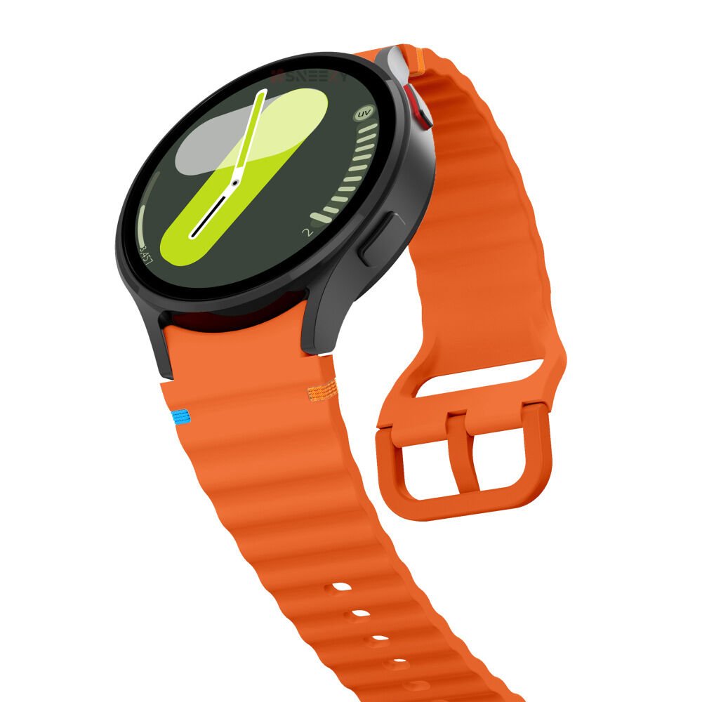 Samsung Galaxy Watch 5 40mm-44mm İle Uyumlu Metal Tokalı Dalgalı Spor Silikon Kordon Turuncu