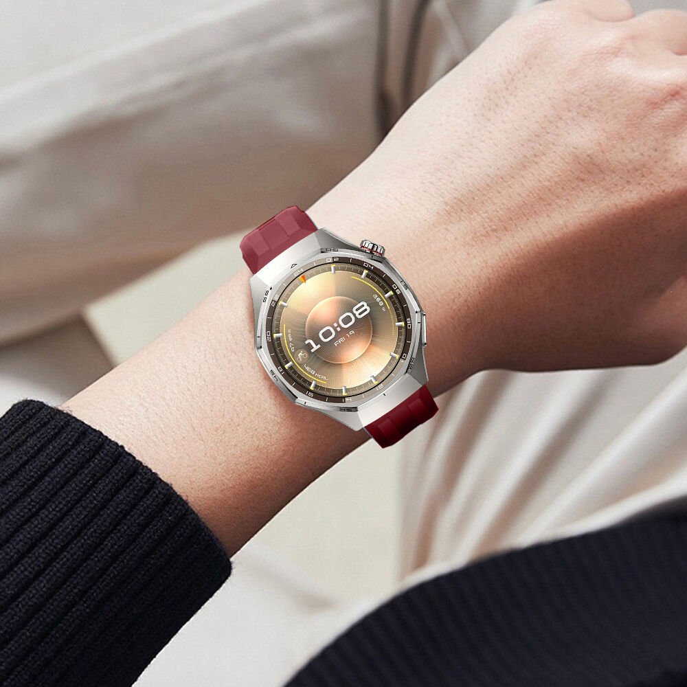 Sneezy Huawei Watch GT6 Pro 46mm İle Uyumlu Spor Silikon Metal Tokalı Soft Saat Kordonu Mürdüm