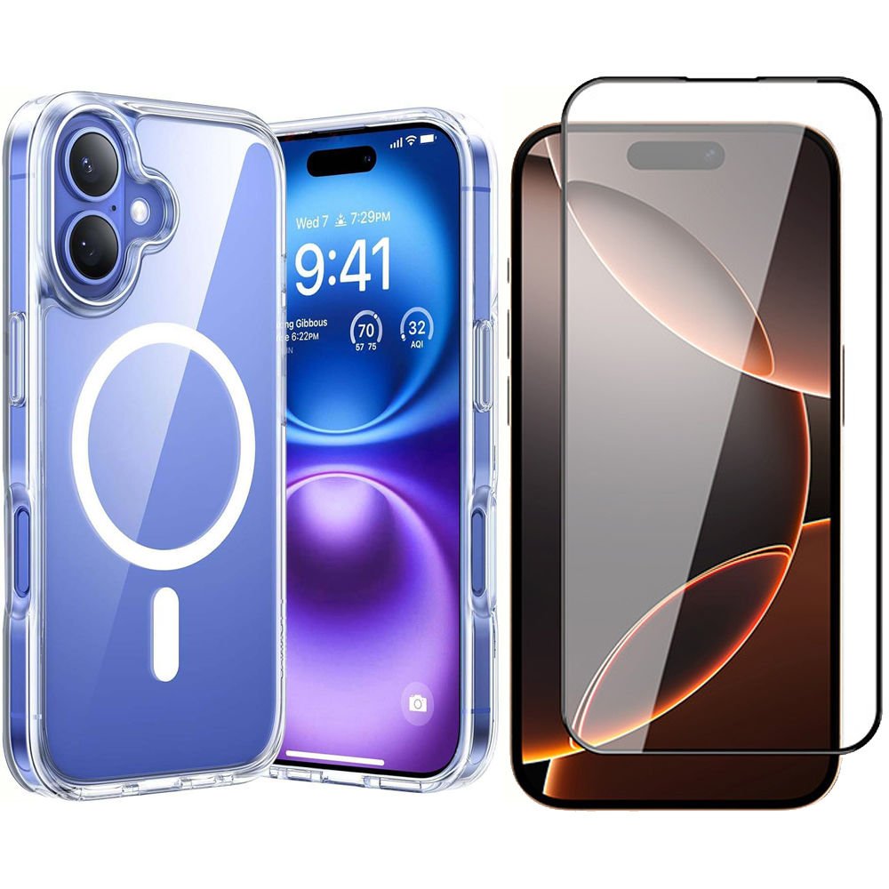 İPhone 16 Magsafe Kablosuz Şarj Destekli Sert Silikon Şeffaf Kapak Ve 5D Ekran Koruyucu