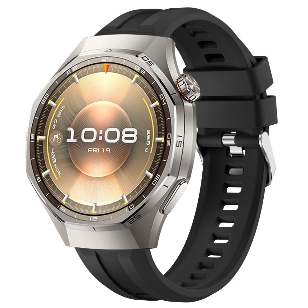 Sneezy Huawei Watch GT6 Pro 46mm İle Uyumlu Spor Silikon Metal Tokalı Soft Saat Kordonu Siyah