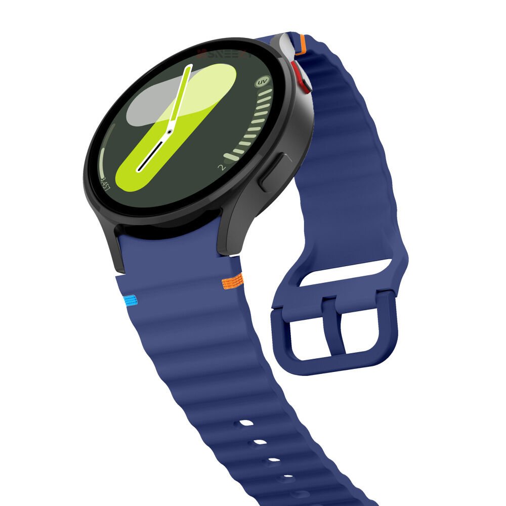 Samsung Galaxy Watch 5 Pro 45mm İle Uyumlu Metal Tokalı Dalgalı Spor Silikon Kordon Lacivert