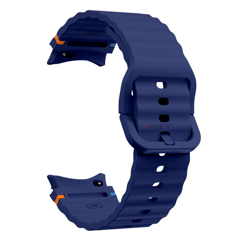 Samsung Galaxy Watch 5 Pro 45mm İle Uyumlu Metal Tokalı Dalgalı Spor Silikon Kordon Lacivert