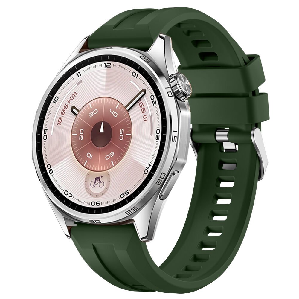 Sneezy Huawei Watch GT6 46mm İle Uyumlu Spor Silikon Metal Tokalı Soft Saat Kordonu Haki