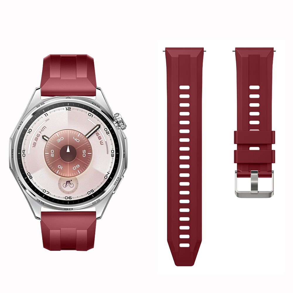 Sneezy Huawei Watch GT6 46mm İle Uyumlu Spor Silikon Metal Tokalı Soft Saat Kordonu Mürdüm