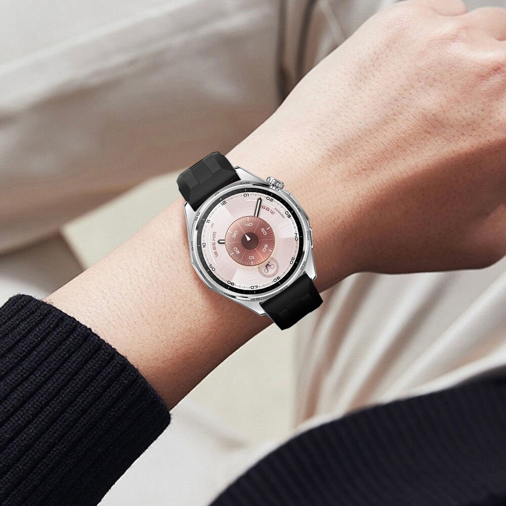 Sneezy Huawei Watch GT6 46mm İle Uyumlu Spor Silikon Metal Tokalı Soft Saat Kordonu Siyah
