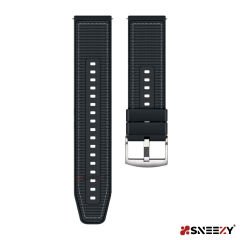 Sneezy Huawei Watch Ultimate - Watch Buds 22mm Uyumlu Dikiş Desenli Dokuma Silikon Kordon Siyah - Siyah