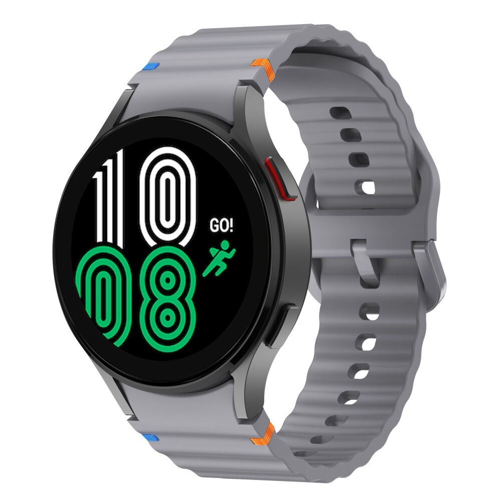 Samsung Galaxy Watch 4 40-42-44-46mm İle Uyumlu Metal Tokalı Dalgalı Spor Silikon Kordon Koyu Gri