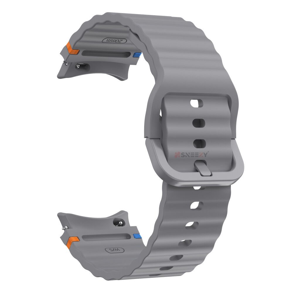 Samsung Galaxy Watch 4 40-42-44-46mm İle Uyumlu Metal Tokalı Dalgalı Spor Silikon Kordon Koyu Gri
